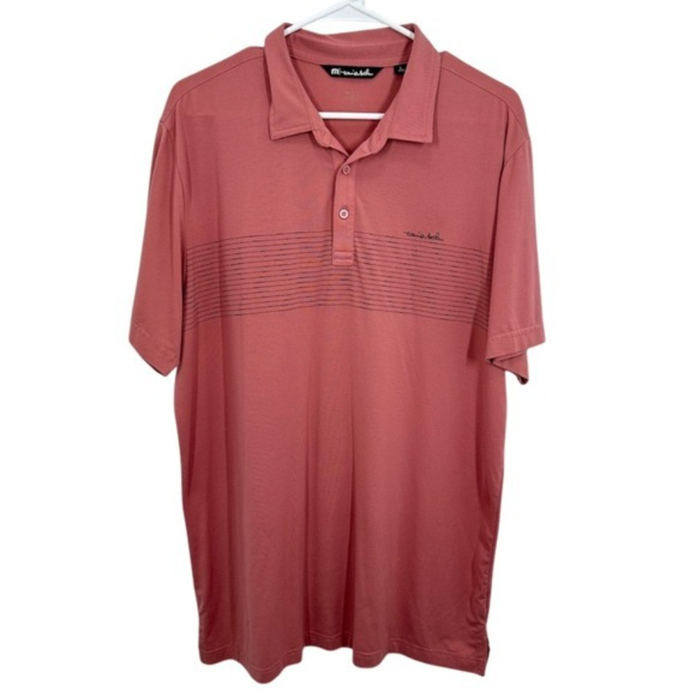 Travis Mathew Mens Size‎ Large Golf Polo Shirt Coral Stripe Short Sleeve Casual
